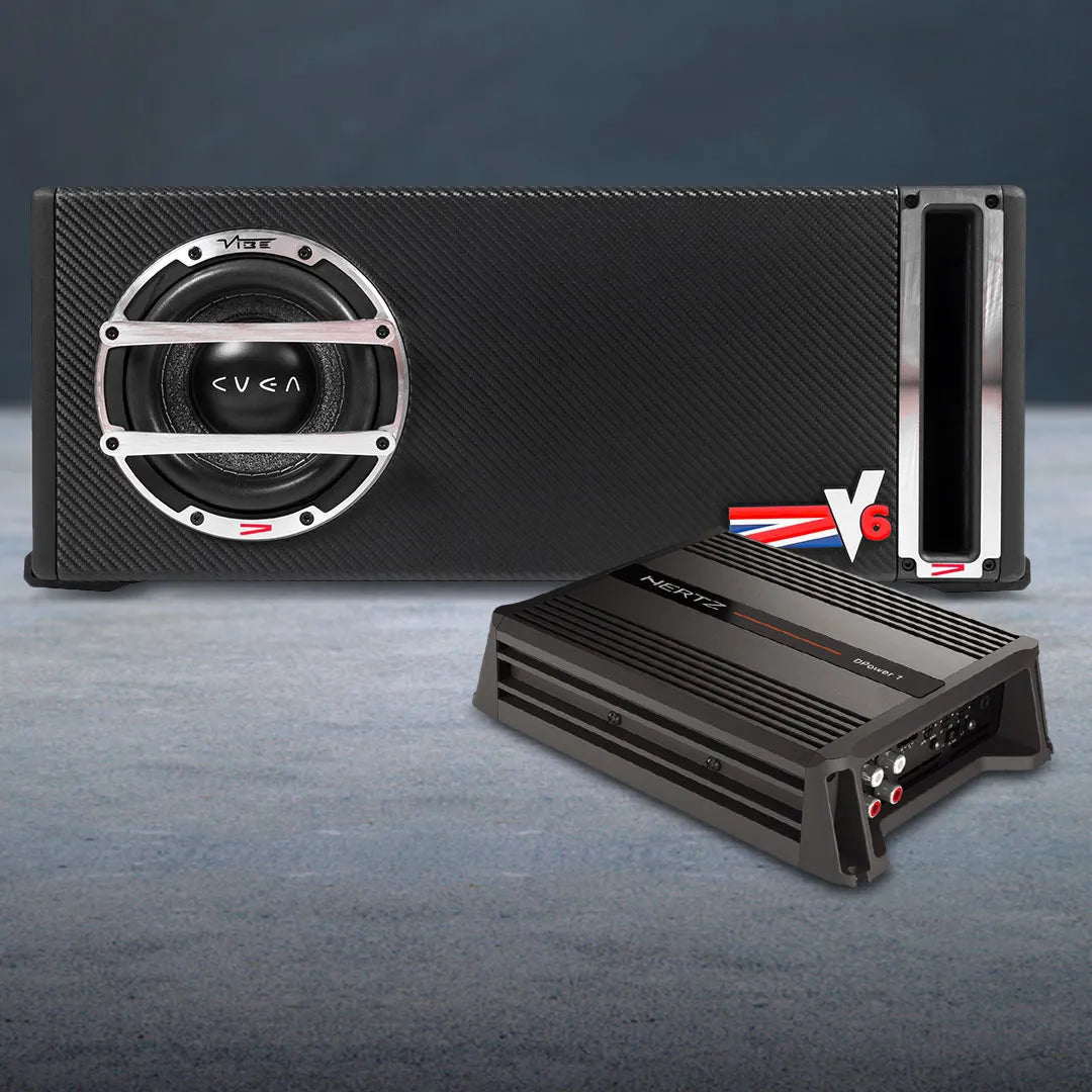 Hertz DPOWER1 Class-D 600W 1-Channel Monoblock Amplifier with Vibe CVENV6L-V4 300W 6" Compact Passive Bass Subwoofer Enclosure Package