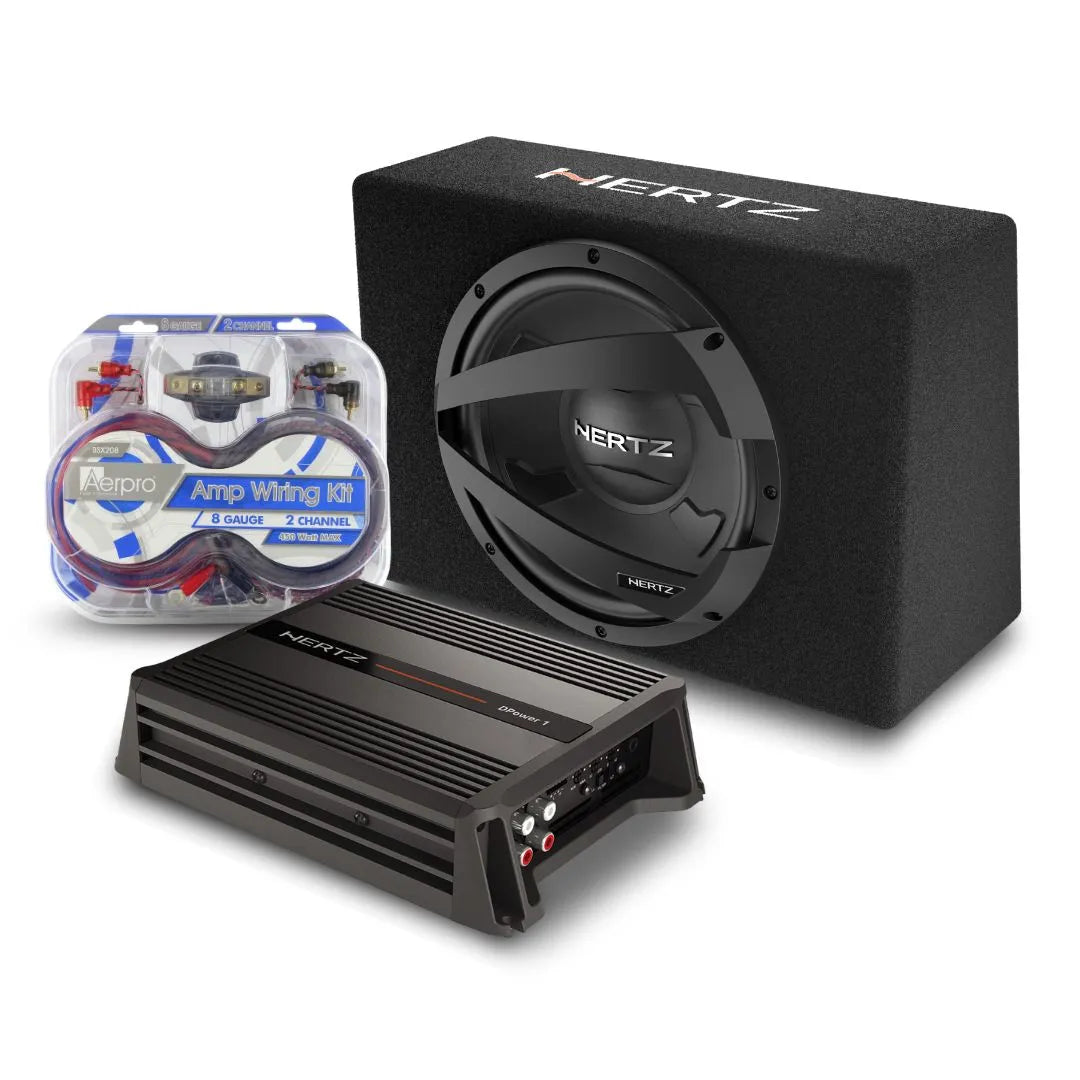 Hertz Ultimate Bass Pack - DPower1 600W Amplifier + DBX 30.3 12" Subwoofer + BSX208 Install Kit | Complete Car Audio Bass System