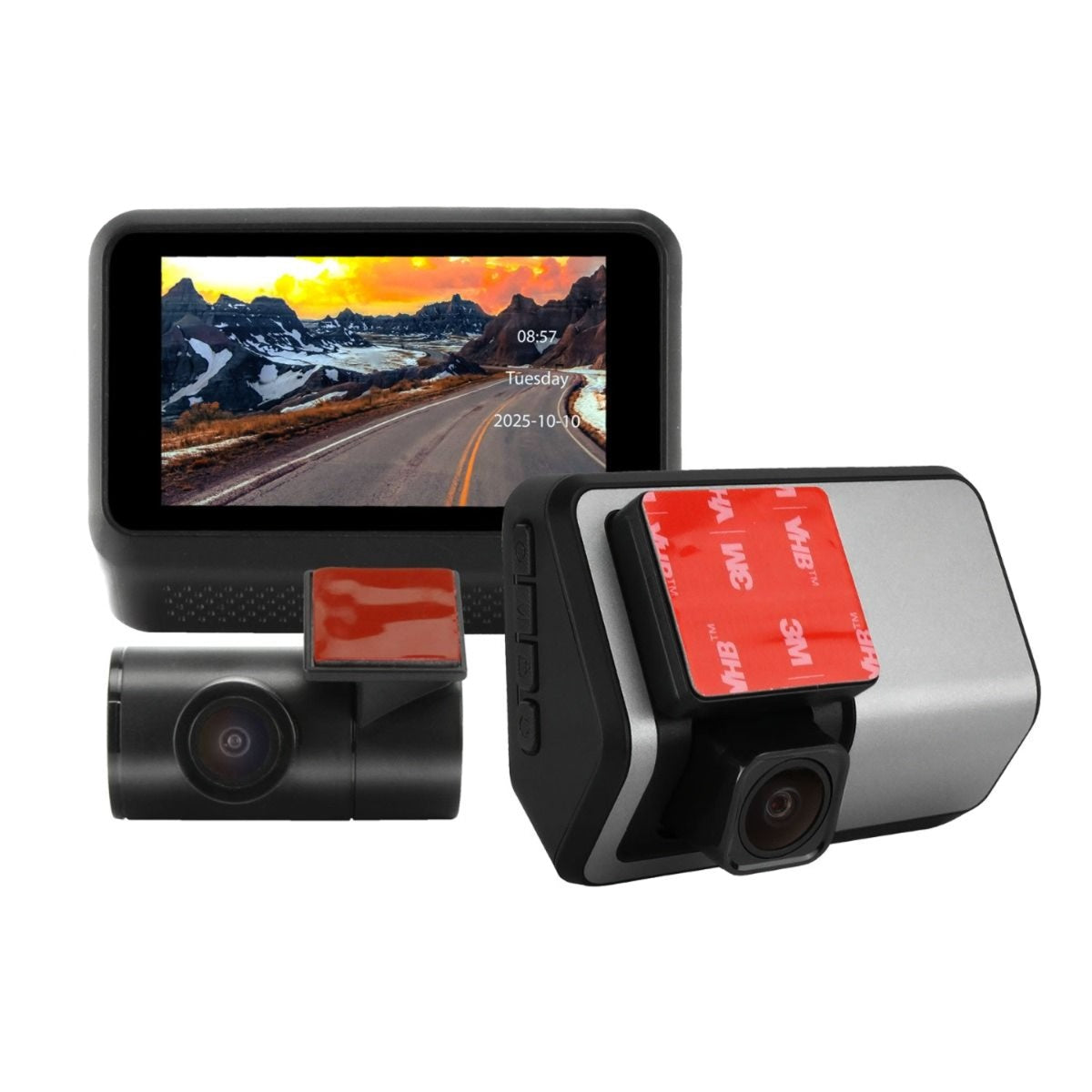DNA DVR2CHS-4KM dash cam with 4K front, 1080P rear, and 3-inch IPS screen.