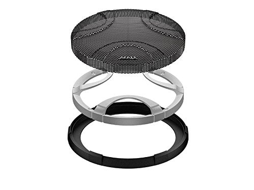 Exploded view of Hertz EG130 speaker grille assembly showing mesh cover, segmented support ring, and mounting base highlighting internal structure and design
