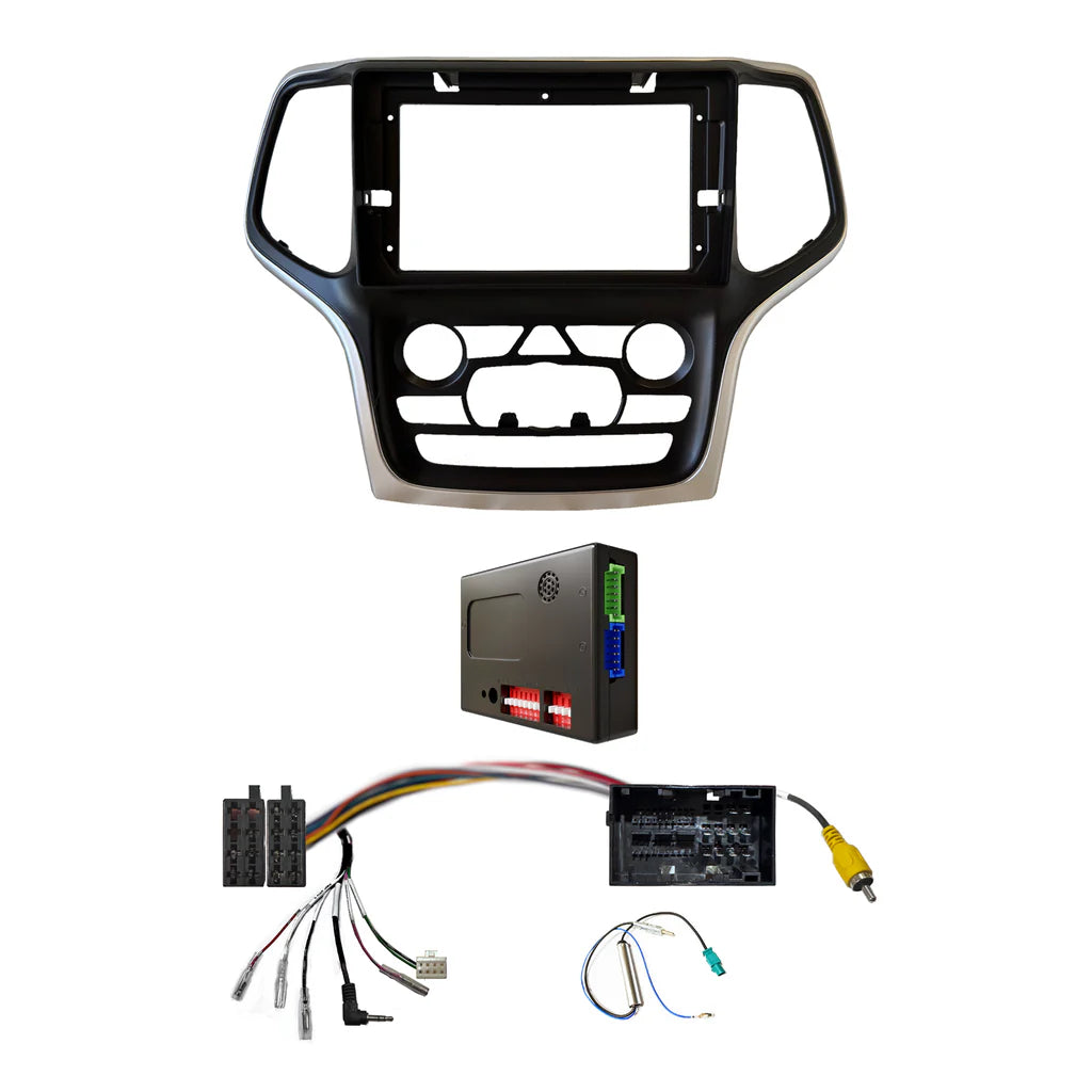 CAC F9JP24K 9 Inch Fascia Kit Compatible with Jeep Grand Cherokee 2014-2021 Dash 2 Factory Big Screen - Complete OEM Style Installation Kit with SWC and Camera