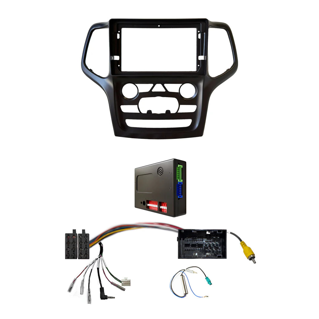 CAC F9JP25K 9 Inch Fascia Kit Compatible with Jeep Grand Cherokee 2014-2021 Dash 1 Factory Small Screen - Complete OEM Style Installation Kit with SWC and Camera