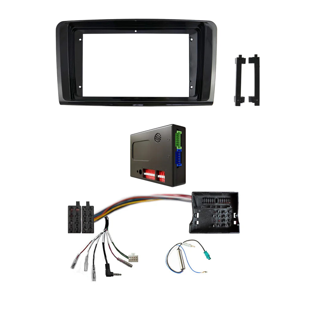CAC F9MB7K1 9 Inch Fascia Kit Compatible with Mercedes ML GL 2005-2011 Dash 1 Universal Trapezoid 9" Stereo Dash Plate with Steering Wheel Control Harness - Black