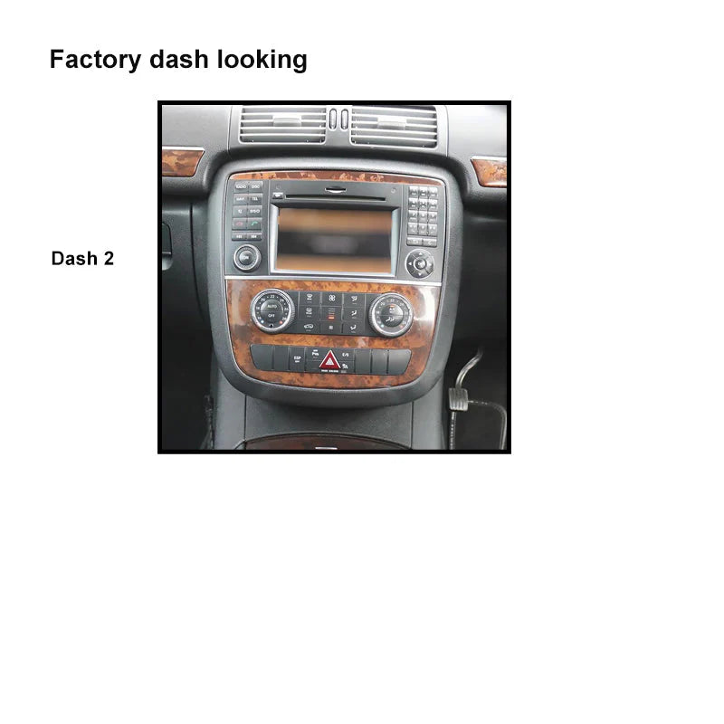 CAC F9MB8K2 9 Inch Fascia Kit Compatible with Mercedes R-Class 2006-2012 W251 Dash 2 Fibre Optic System Universal Trapezoid 9" Stereo Dash Plate with Steering Wheel Control Harness, Camera Retention and Amplifier Retention - Black