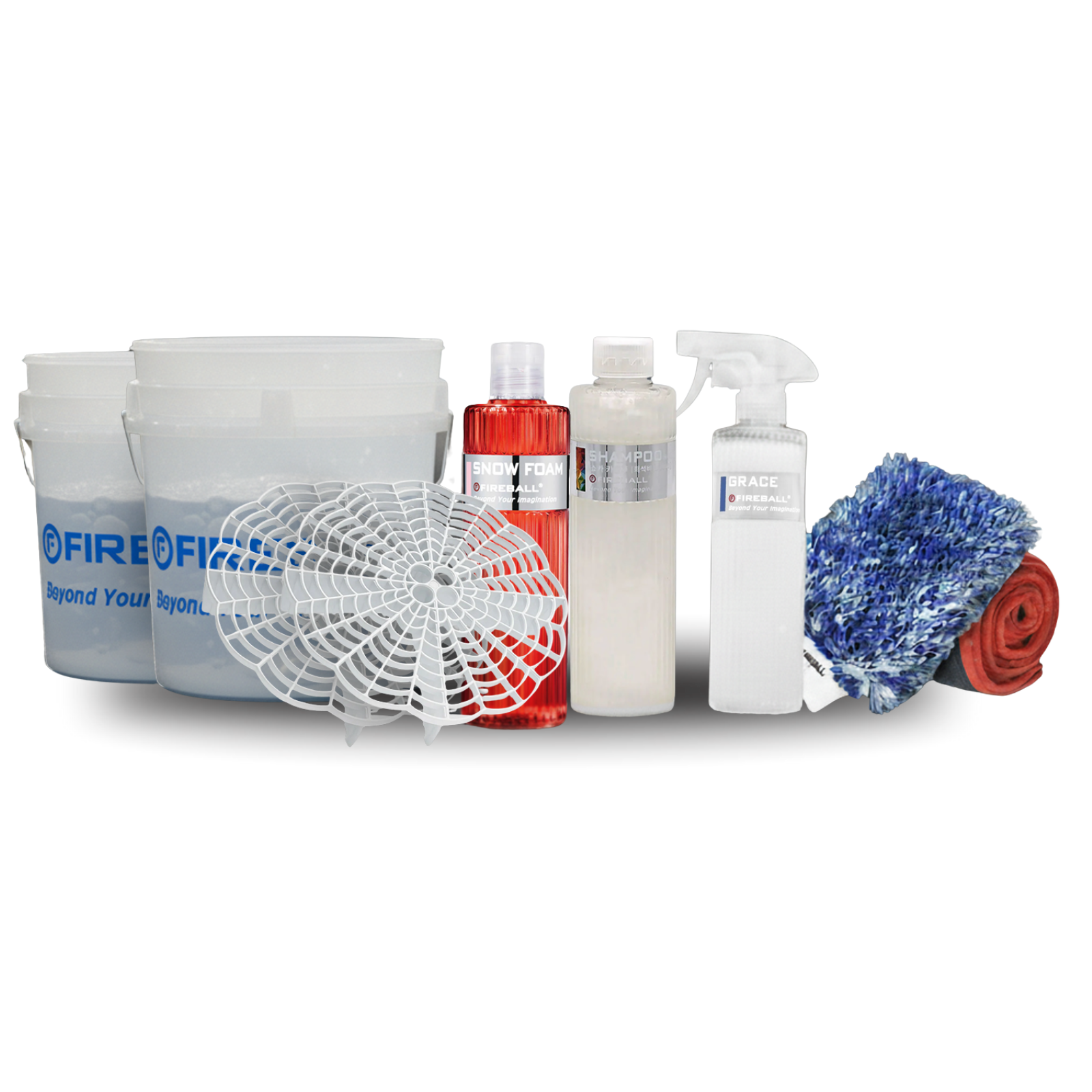 Fireball FB-PK-MT-GRC-CW Premium Kit - Wash Mitt | Grace 500ml | Clear-White Bucket