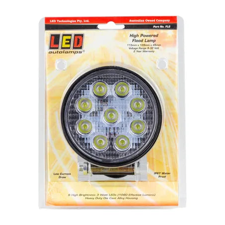 LED Autolamps FL2 9/32V High Power Round Flood Lamp Black Powder Coated Aluminium