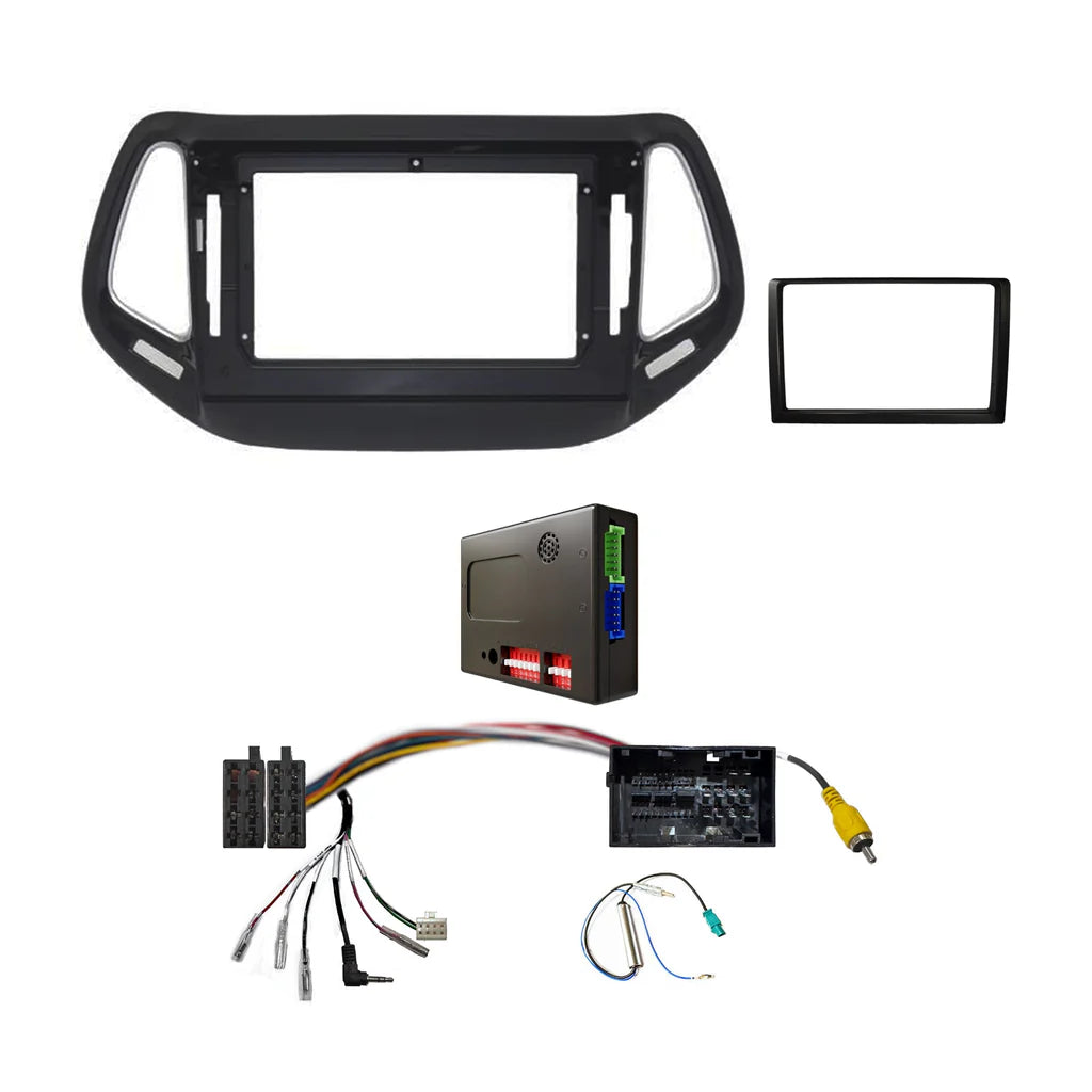 CAC FXJP5K1 9 Inch Fascia Kit Compatible with Jeep Compass 2017+ Dash 1 2 Universal Trapezoid 9