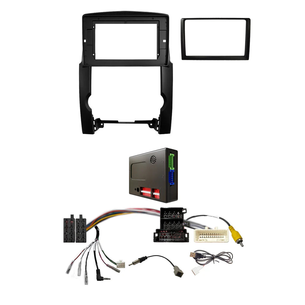 CAC FXKA26K2 9 Inch Fascia Kit Compatible with Kia Sorento 2009-2012 Dash 2 Universal Trapezoid 9" or 10" Stereo Dash Plate with Steering Wheel Control Harness, Camera Retention, and USB Retention - Black