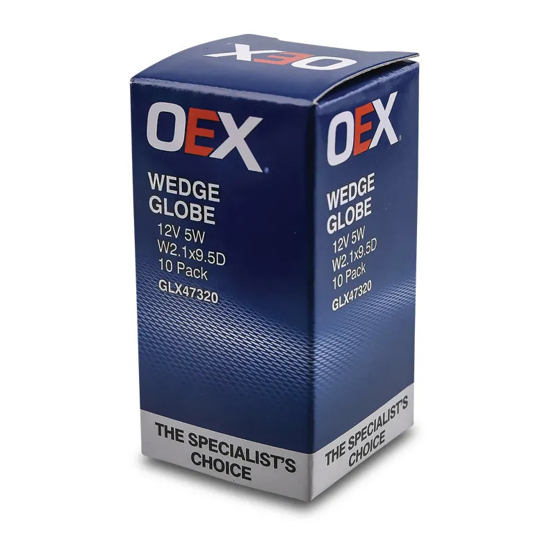 OEX GLX47320 12V T-10 5W Wedge Globes Standard W5W W2.1x9.5d- 10 Pce
