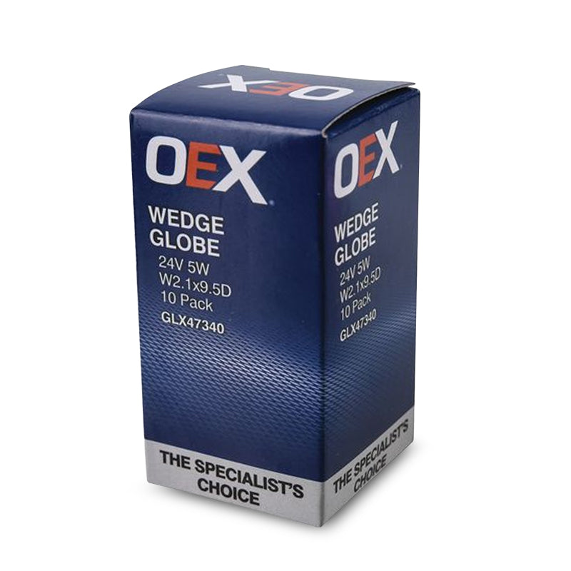 OEX GLX47340 | 24V T10 Wedge Globe Bulbs 5W W2.1x9.5d – Pack of 10 Standard Automotive Lighting