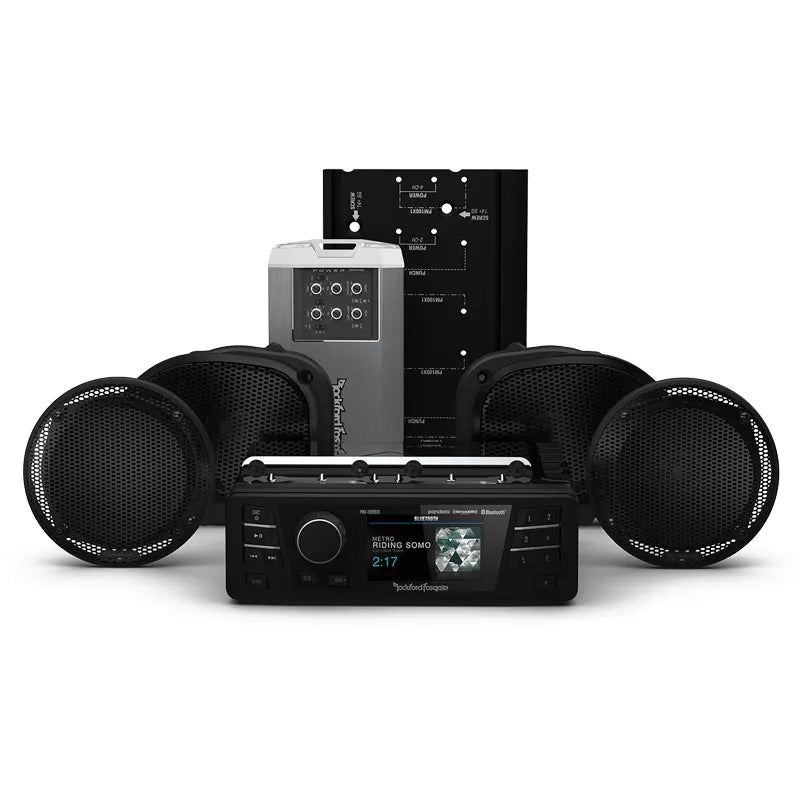 Rockford Fosgate HD9813RGU-STAGE2 Source Unit, 4-Speaker and Amplifier Stage 2 Kit for 1998-2013 Harley-Davidson Road Glide Ultra