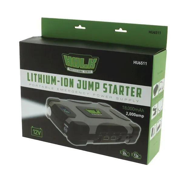 Hulk 4x4 HU6511 Lithium Jump Starter 18,000mAh 2000 Amp Portable