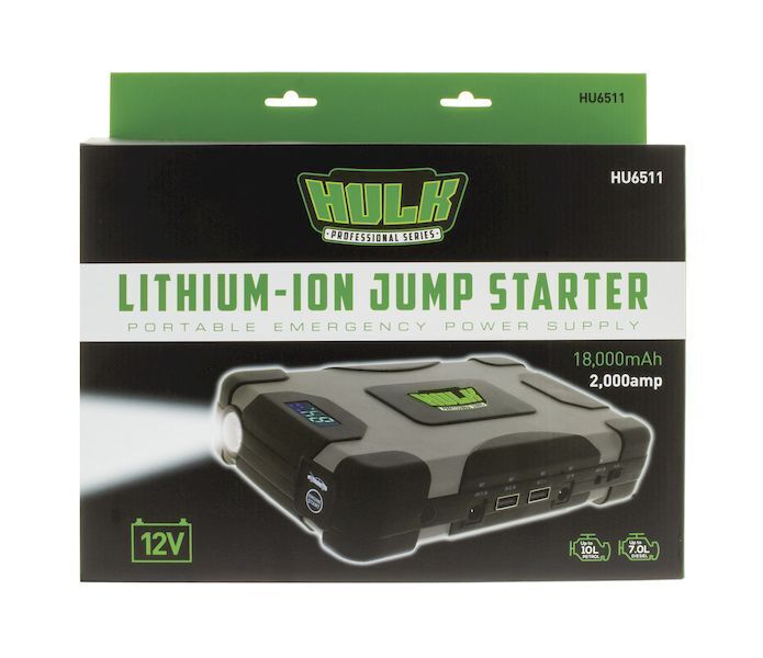 Hulk 4x4 HU6511 Lithium Jump Starter 18,000mAh 2000 Amp Portable