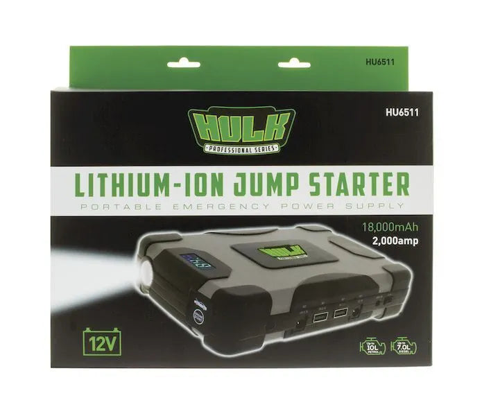 Hulk 4x4 HU6511 Lithium Jump Starter 18,000mAh 2000 Amp Portable