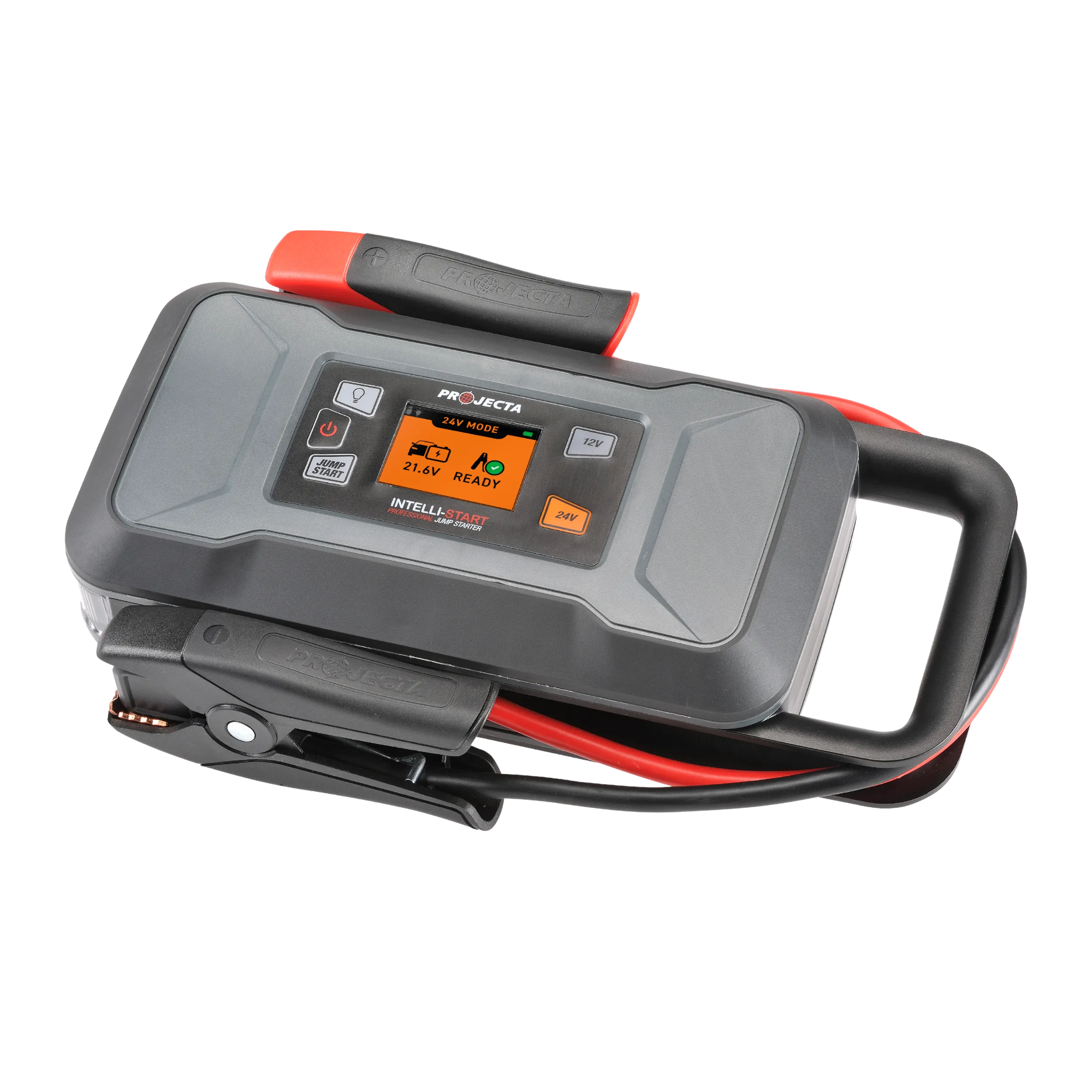 Proecta IS2000 battery charger with digital display on a white background