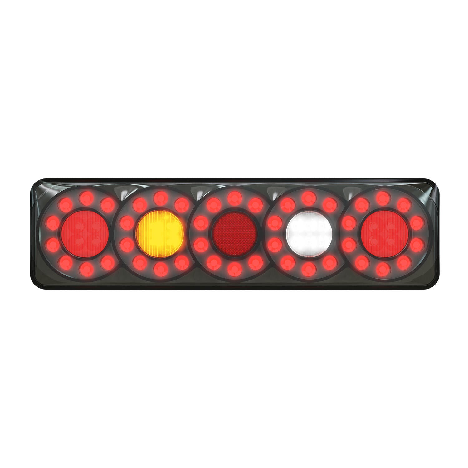 LED Autolamps 3851ARWMRCSB RHS Stop/Tail/Ind/Rev 5 Circle Tail Black Tinted Lens