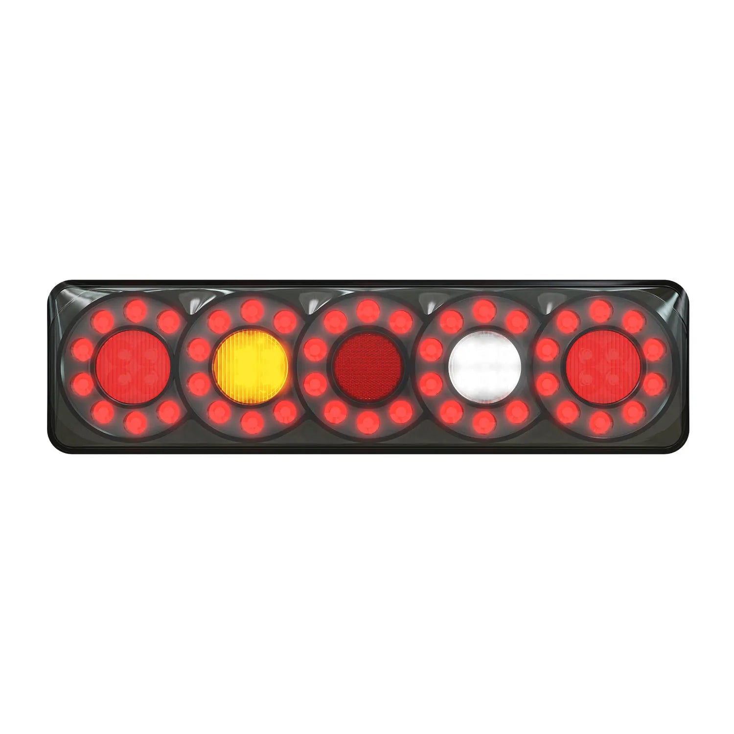 LED Autolamps 3851ARWMRCSB RHS Stop/Tail/Ind/Rev 5 Circle Tail Black Tinted Lens