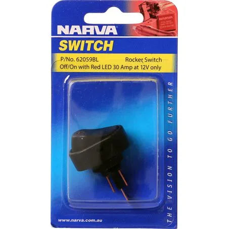 Narva 62059BL Rocker Switch Off/On SPST Red LED (Contacts Rated 30A @ 12V)