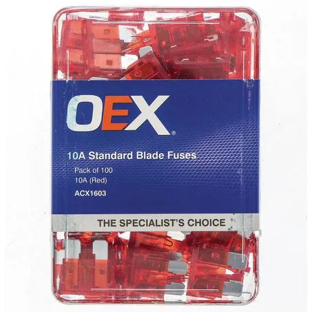 OEX ACX1603 Standard Blade Fuse, 10A Red - Pack of 100