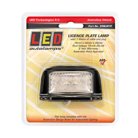 LED Autolamps 35BLM1P Licence Plate Lamp Black Bracket Multi Volt With 1m Cable