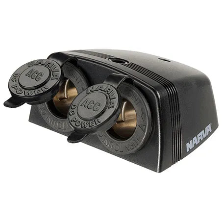 Narva 81160BL Heavy Duty Twin Surface Mount Accessory Sockets - Black