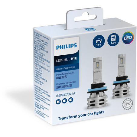 PHILIPS 11362UE2X2 H11 Ultinon Essentials G2 LED Headlight Globes 12V/24V (Pair)