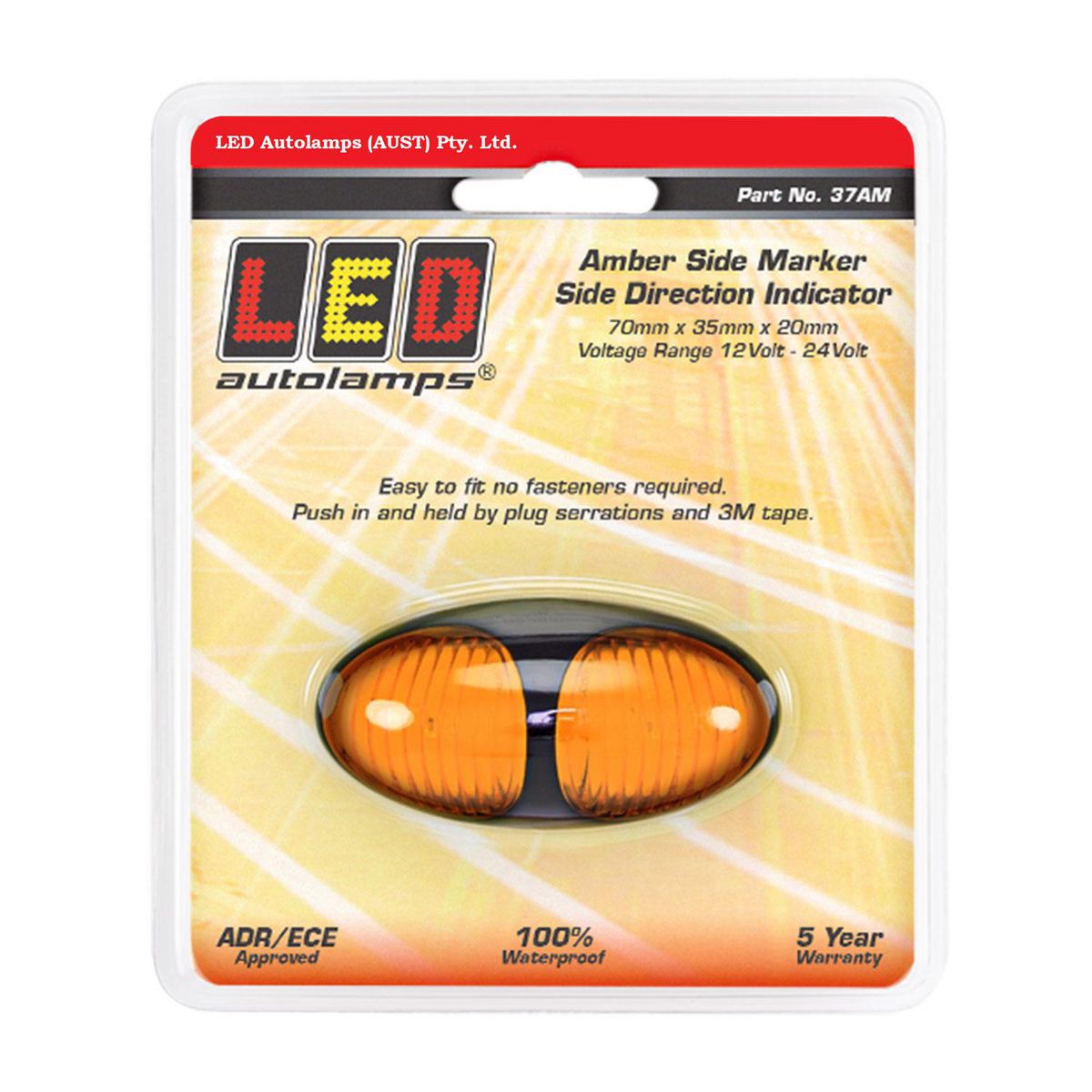 LED Autolamps 37AM Amber Side Marker LED Indicator Clear Lens Black Bezel Blister