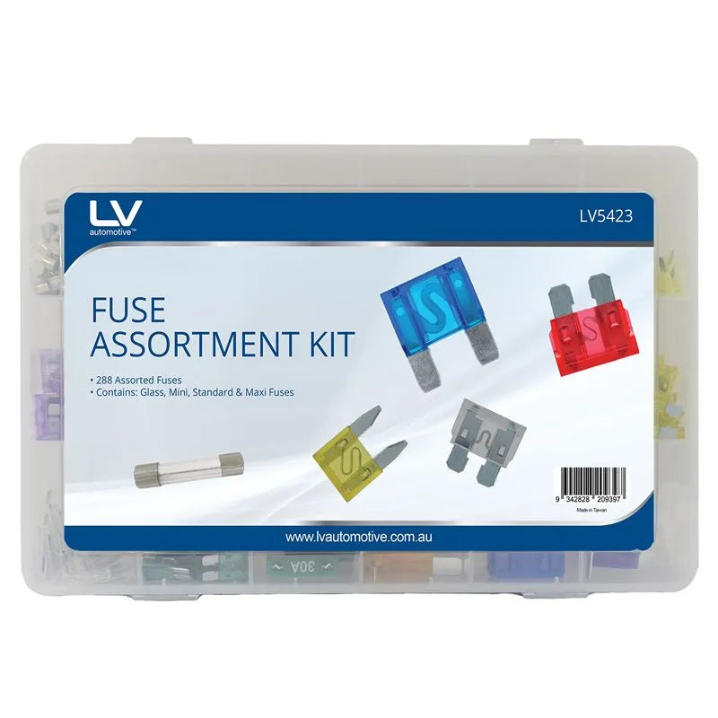 LV Automotive LV5423 288-Piece Fuse Assortment Kit Glass Mini ATS Maxi