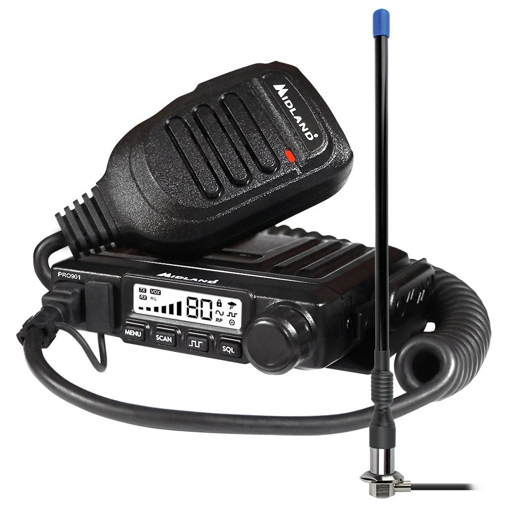 
Midland MACHINERY PACK compact UHF radio with 3dB flexi antenna for machinery and forklift installations.
