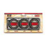 Three LED Autolamps MAXILAMPC3XRW stop/tail/indicator lights with black chrome housing, packaged in a box with a clear plastic window displaying the product.