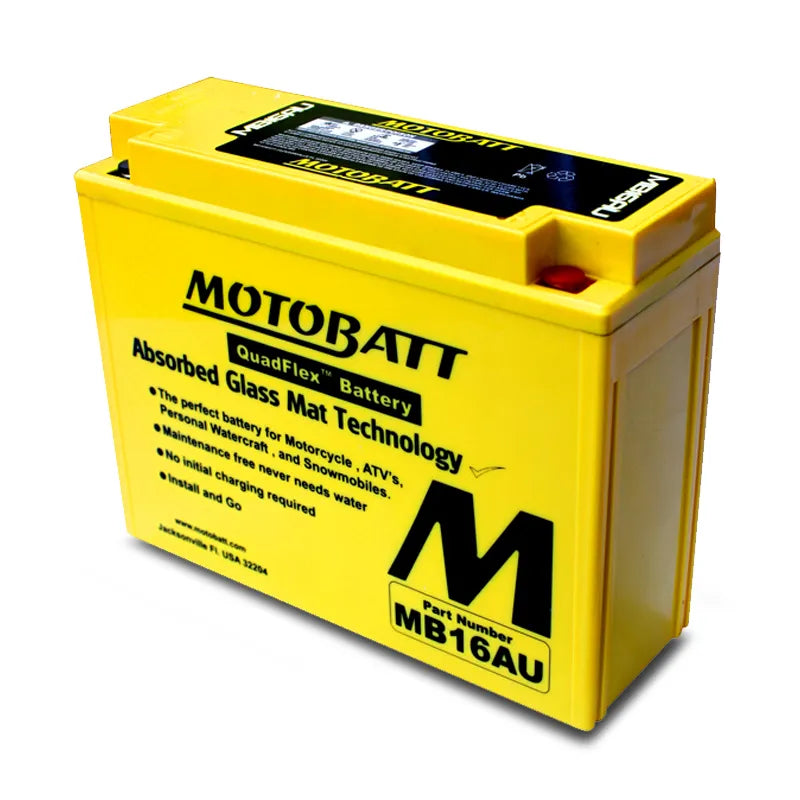MotoBatt MB16AU 12V 20.5Ah 230CCA AGM Motorcycle Battery With Quadflex Technology