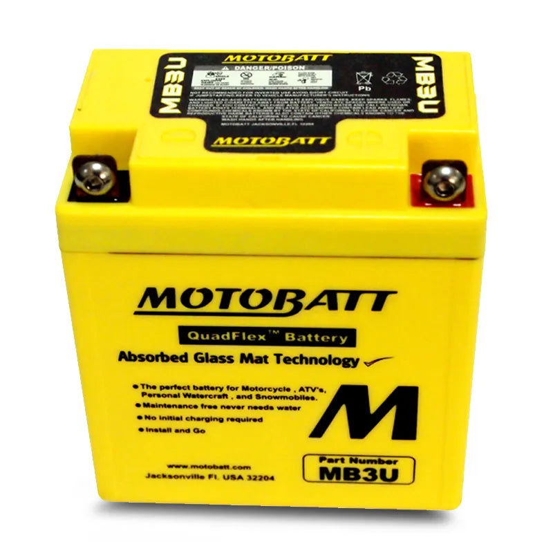 MotoBatt MB3U 12V 3.8Ah 50CCA AGM Motorcycle Battery With Quadflex Technology