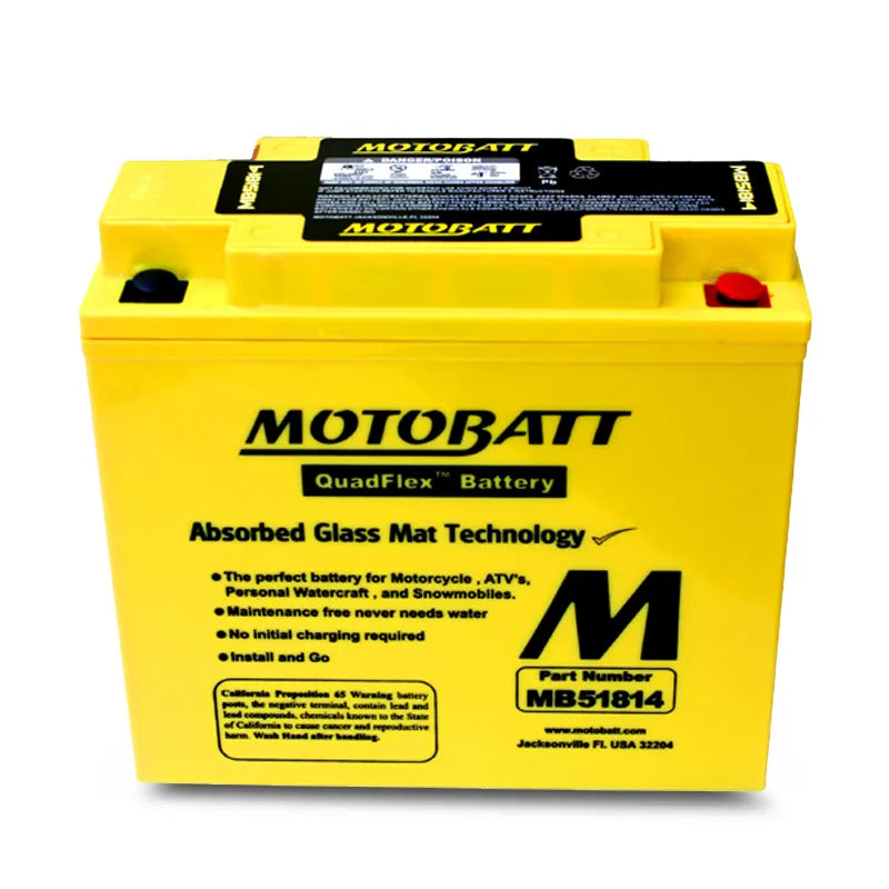 MotoBatt MB51814 12V 22Ah 220CCA AGM Motorcycle Battery With QuadFlex Technology