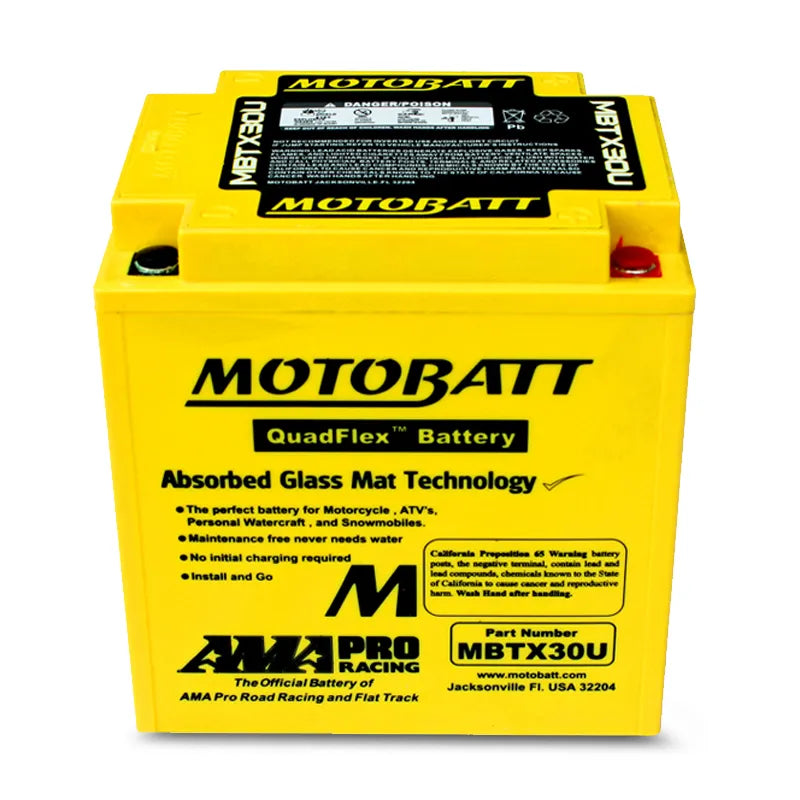 Motobatt MBTX30U 12V 32Ah 385CCA AGM Motorcycle Battery With Quadflex Technology
