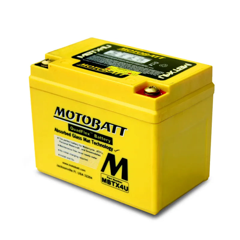 Motobatt MBTX4U 12V 4.7Ah 70CCA AGM Motorcycle Battery With Quadflex Technology
