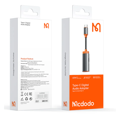 MCDODO MCA-0520 USB-C to Dual USB-C Audio Adaptor with 60W PD Fast Charging