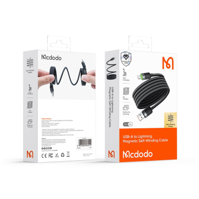 MCDODO MCA-6000 3A USB-A to Lightning Magnetic Self-Winding Charging Lead – 1.2m