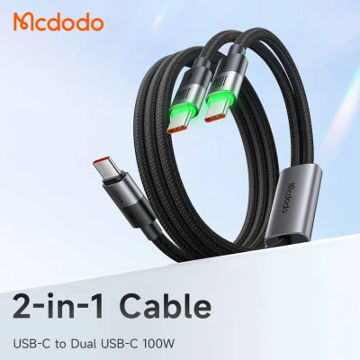MCDODO MCA-6740 100W 5A USB-C to Dual USB-C Charging Lead - 1.5M | High-Speed Fast Charging Cable