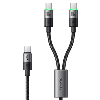 MCDODO MCA-6740 100W 5A USB-C to Dual USB-C Charging Lead - 1.5M | High-Speed Fast Charging Cable