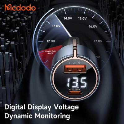 MCDODO MCC-3690 75W PD USB-C + QC4.0 USB Car Charger with Voltmeter