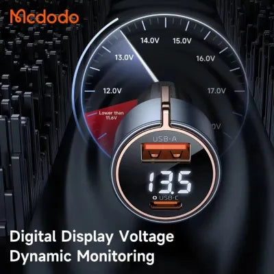 MCDODO MCC-3690 75W PD USB-C + QC4.0 USB Car Charger with Voltmeter