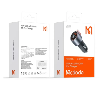 MCDODO MCC-3690 75W PD USB-C + QC4.0 USB Car Charger with Voltmeter