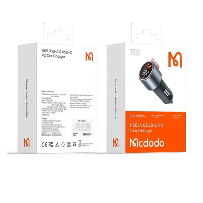 MCDODO MCC-3690 75W PD USB-C + QC4.0 USB Car Charger with Voltmeter