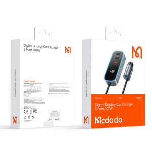 MCDODO MCC-1900 USB Car Charger with 4x USB + 1x Type-C Ports – 1.5m