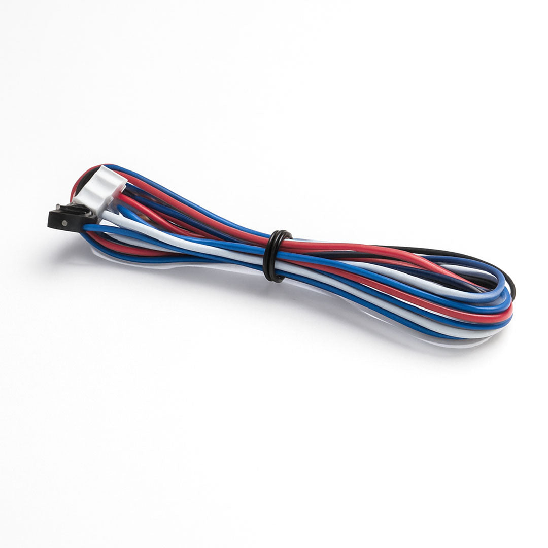 Coiled wire with red, white, and blue colors on a white background