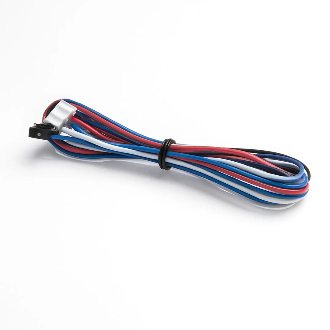 Coiled wire with red, white, and blue colors on a white background