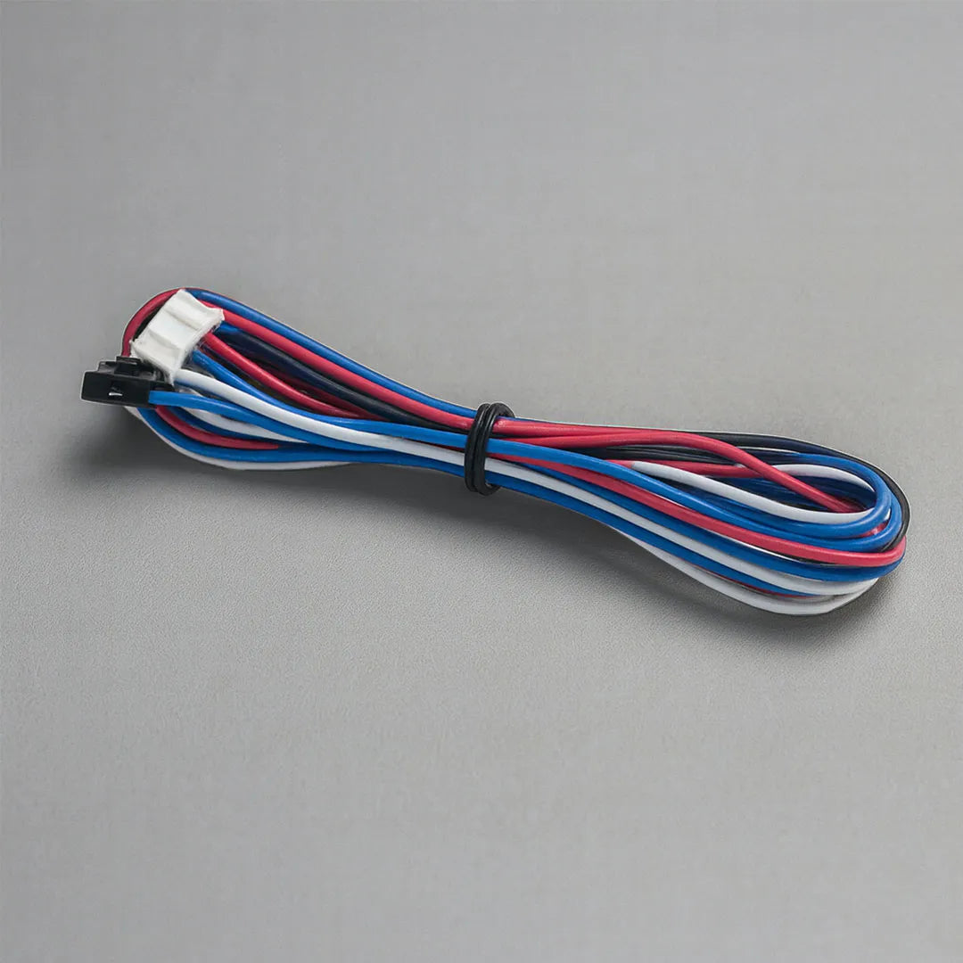 Colorful wire cable with connectors on a gray background
