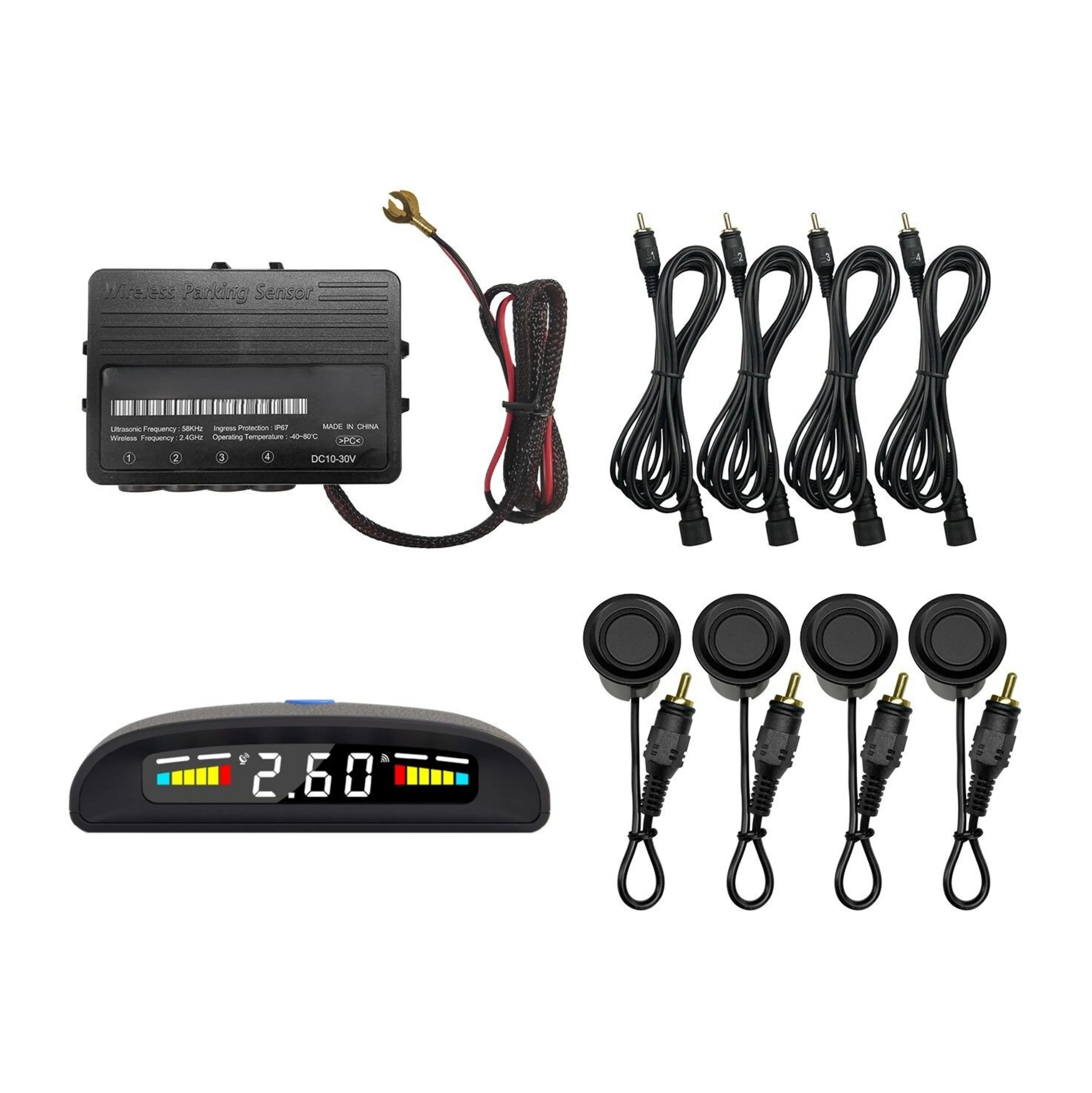 Mongoose MPFSWB-D Wireless Front Parking Sensor Kit with Colourful LCD Display - Black