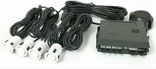 Mongoose MPR-SW white rear parking sensors with 4 ultrasonic sensors and super loud adjustable buzzer