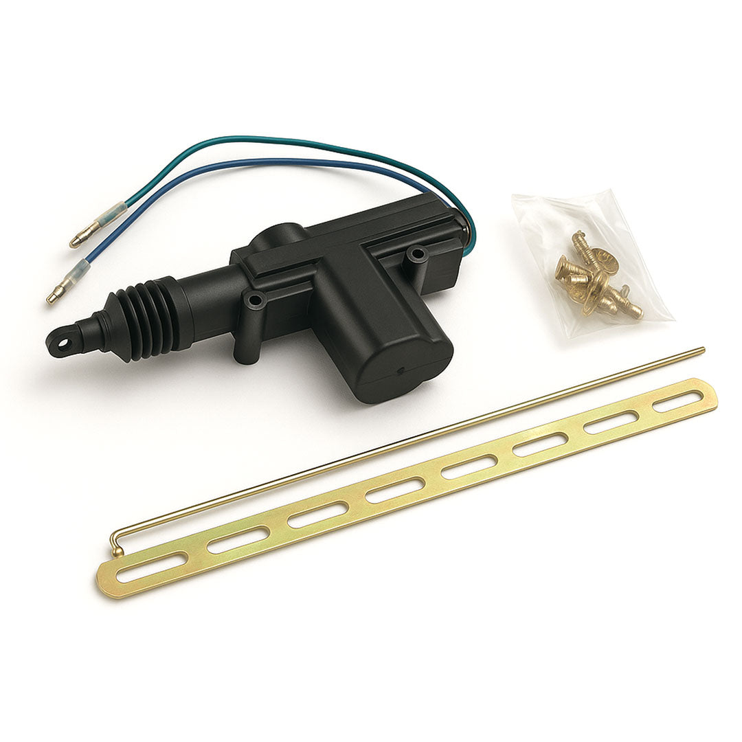 Mechanical component with wiring and a brass strip on a white background
